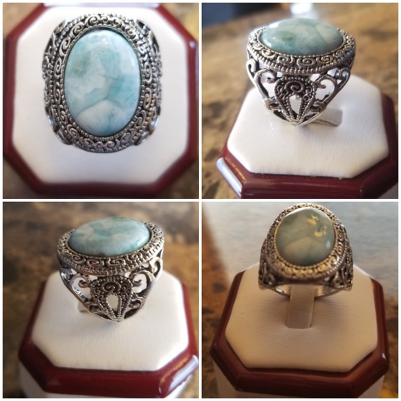 Genuine Oval Caribbean Larimar Ring Size - Picture 3 of 6